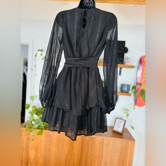 Japna Black Metallic Stripe Wrap Dress – Size Small - Picture 7 of 9